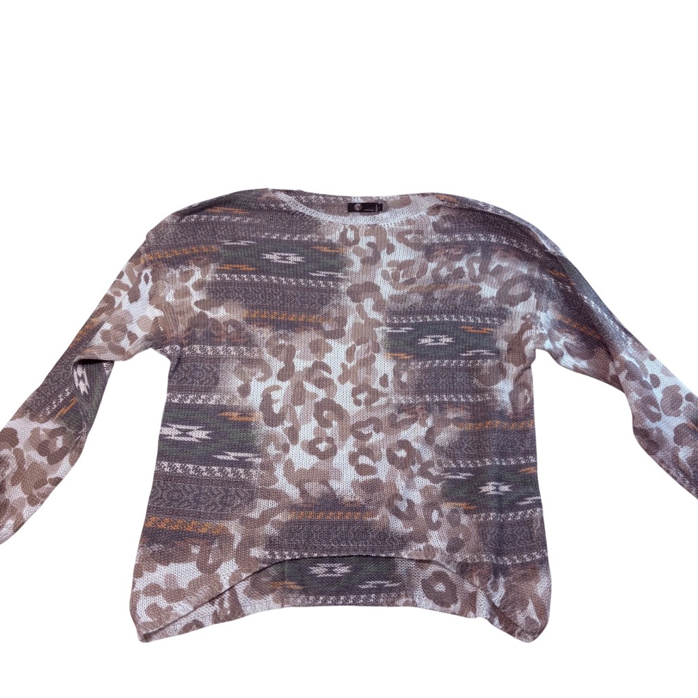M Made in Italy Women Leopard Southwestern Mixed Print Knit Sweater Brown Large